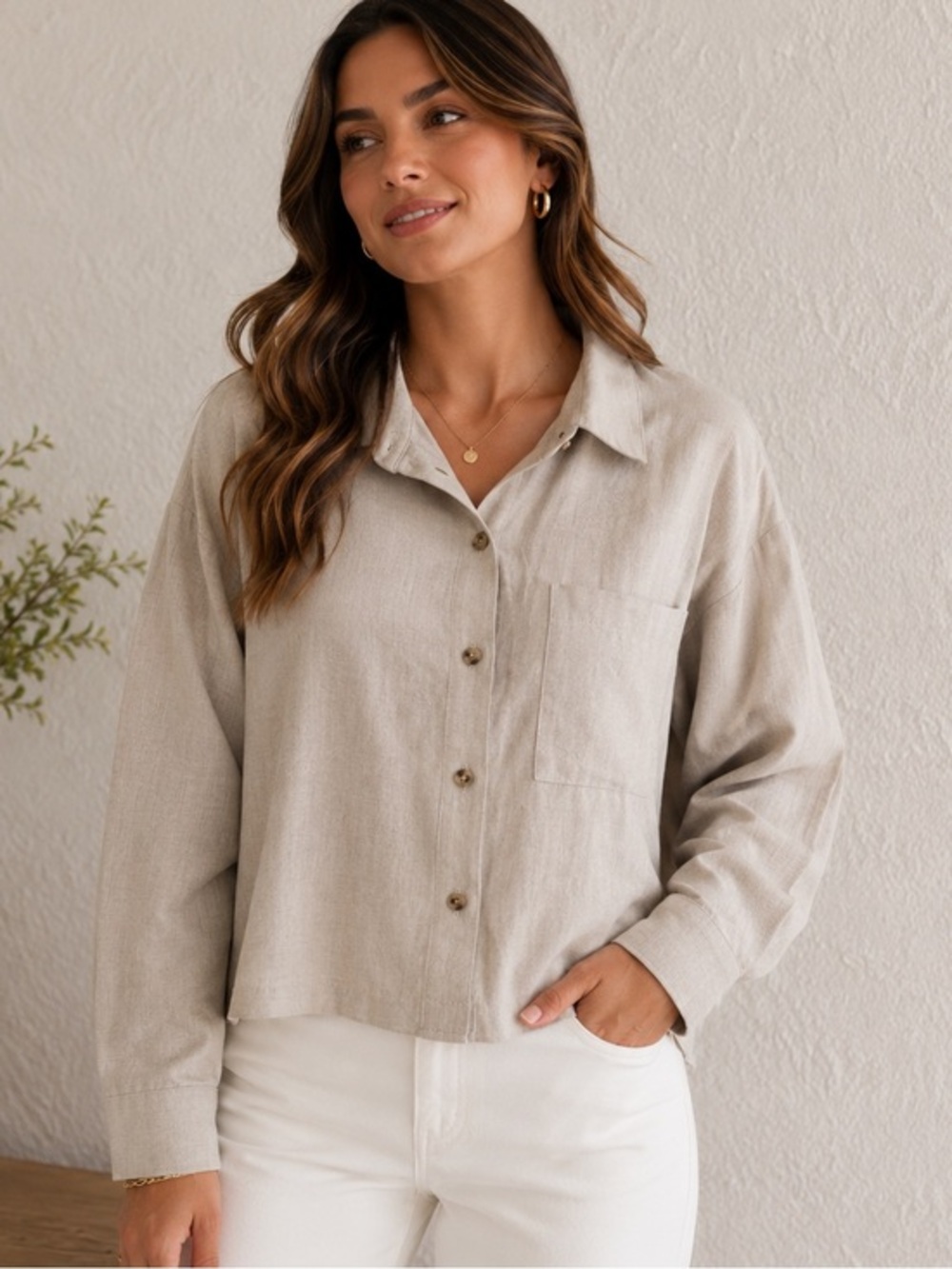 MOA MOA Beige Button Front Cropped Blouse XL NWT